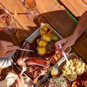 people eating bbq