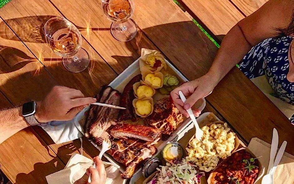 people eating bbq